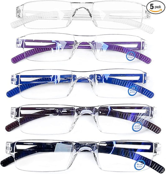 AQWANO 5 Pack Rimless Comfort Reading Glasses Lightweight, Clear Frame Readers Computer Blue Light Blocking for Women Men,1.25