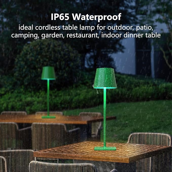Green Cordless Table Lamp Set of 2-3 Color Stepless and Dimmable - for Restaurant Dining Bedroom Home Bar