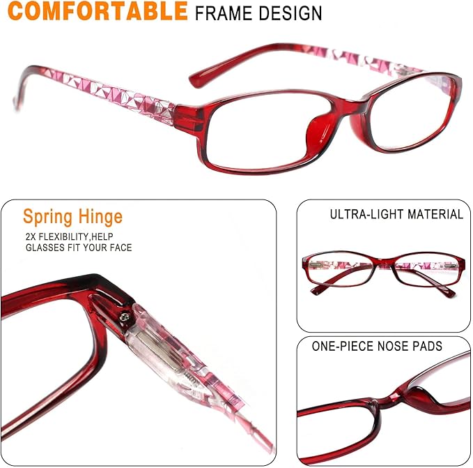 NORPERWIS 6 Pack Ladies Reading Glasses for Women Blue Light Blocking Spring Hinge Fashion Eyeglasses Readers for Women (Mix Color-2, 1.75)