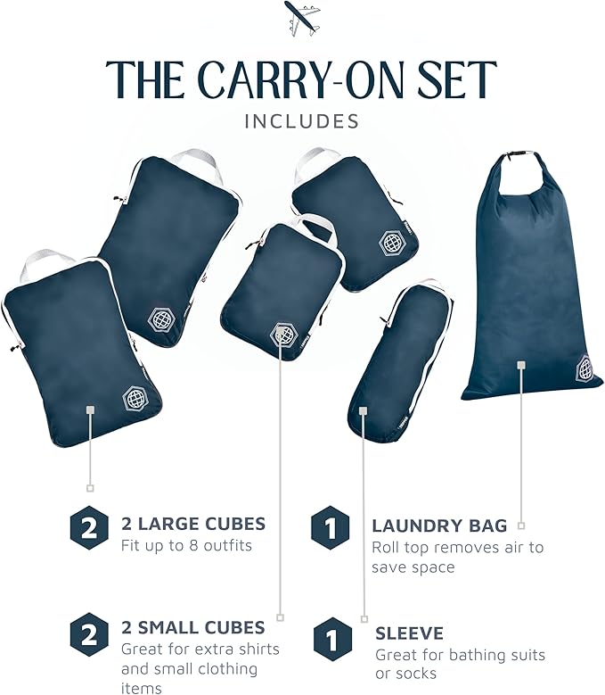 Compression Packing Cubes Set for Travel - Lightweight, Durable Clothes Organizer for Carry-On Luggage and Suitcases by TRIPPED Travel Gear