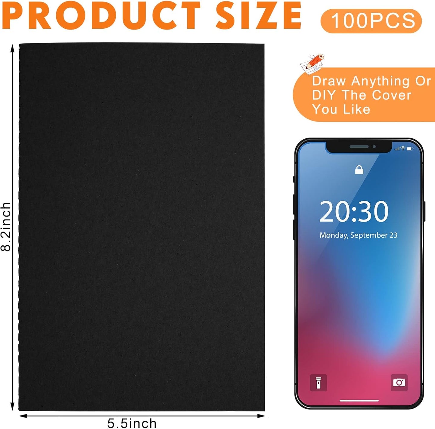 100 Pcs Kraft Notebook Journals 5.5 Inch x 8.3 Inch A5 Softcover Notebooks Bulk for Writing Sketch Office Notepad with 60 Pages 30 Sheets (Multicolor,Lined)(Black,Unlined)