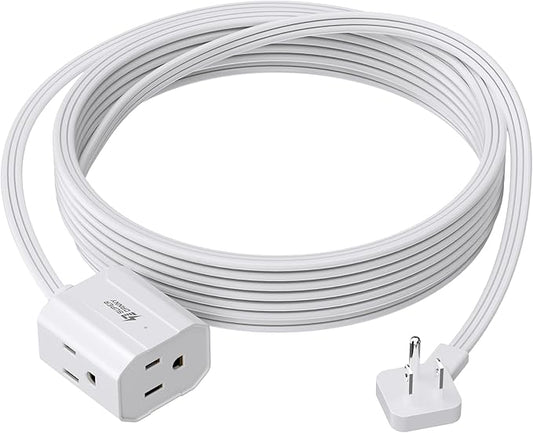 Extension Cord 15ft SUPERDANNY Mini Power Strip Ultra Right Angled Flat Plug for Tight Spaces,Indoor Extension with 3 Outlets,for Office Home Appliances,Non Surge Protector for Travel Cruise,White