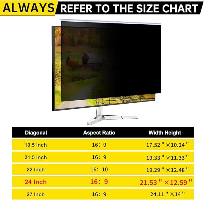 〔2-Pack〕 24 Inch Computer Privacy Screen Filter for 16:9 Monitor, Anti-Blue Light, Anti-UV,Blue Light Blocking Removable Privacy Protector Shield Fits 23.6", 23.8", 24" Monitors