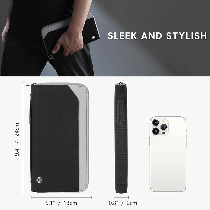 Travel Passport Holder for Family - RFID Large Travel Passport Wallet with Airtag & Card Holder Women Men, Lightweight Passport Cover Case Book Travel Document Organizer with Zipper Pocket,Black