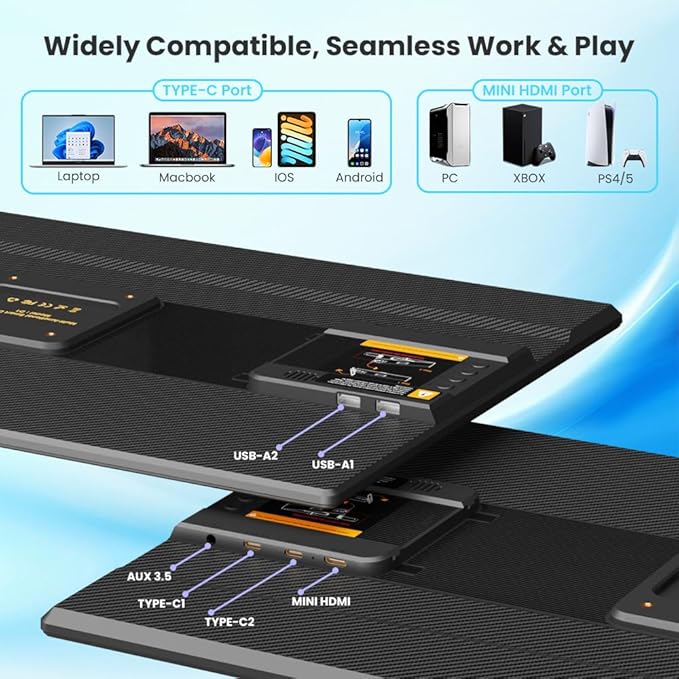 Hyangin 2025 Upgraded 24 Inch Large Portable Monitor for Laptop,1080P FHD 100Hz Portable Screen,120% sRGB IPS Portable Second Monitor with Adjustable Stand for Laptop, MacBook, Phones