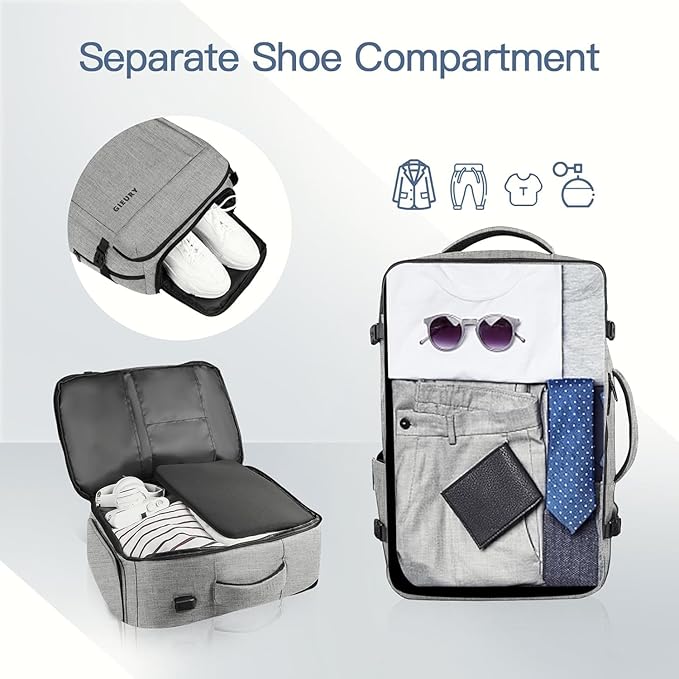 55L Carry On Backpack, Extra Large Travel Laptop Backpack for Men & Women, 60L Expandable Big Capacity For Airplanes, Travel Gifts for Men Women, Fits 18.4 Inch Laptop, Luggage Suitcase Bag, Grey