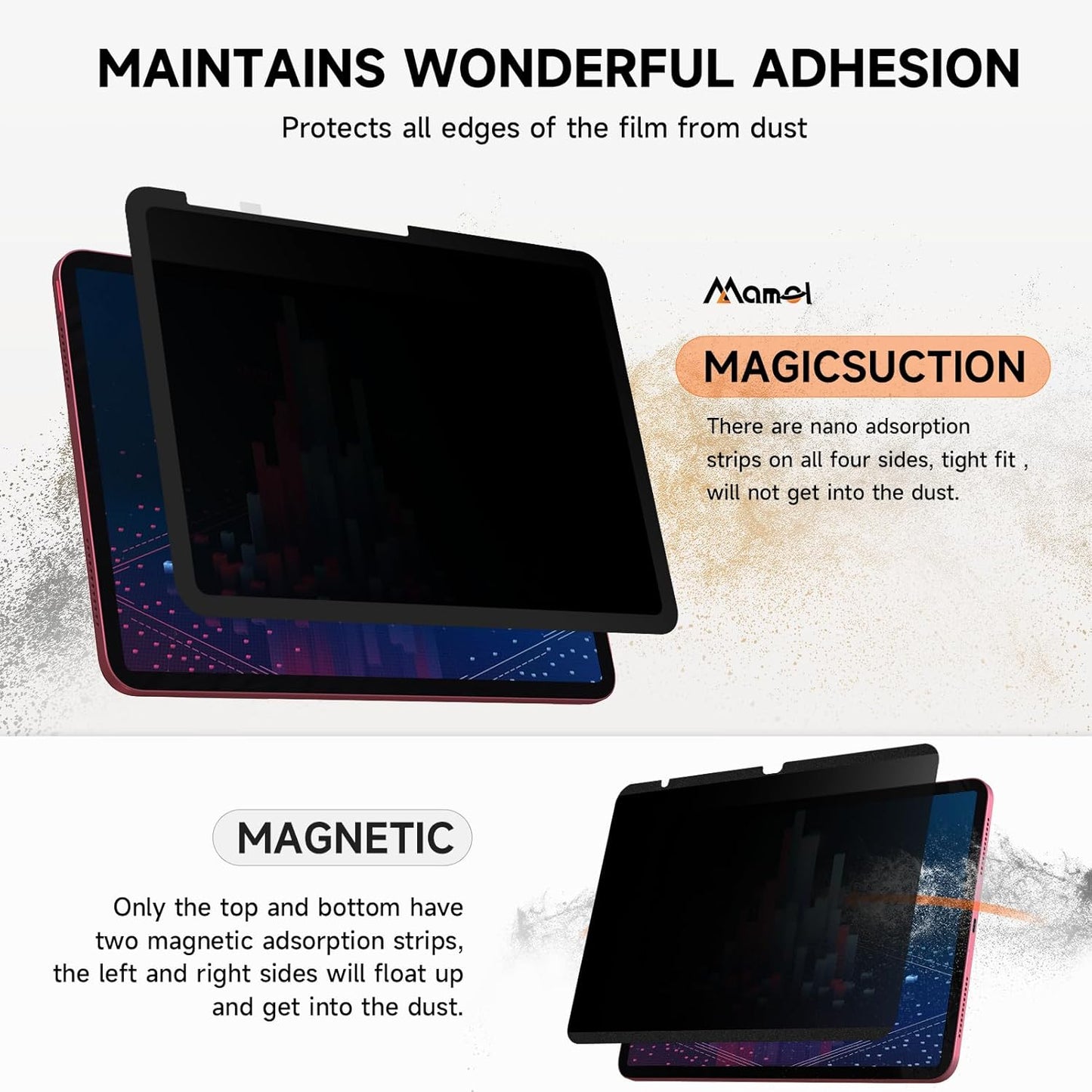 Upgrade 360° Privacy Screen Protector for iPad Air 11 inch M3 2025 & M2 2024, (iPad Air 7th/6th Generation), Magicsuction 4-Way Anti Spy Glare Blue Light Filter (Landscape+Portrait Privacy), Bubble Free/Reusable