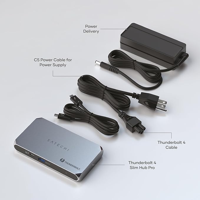 Satechi Thunderbolt 4 Dock Slim Hub Pro, USB C 100W Charging, Single 8K or Dual 4K Display, 4 Thunderbolt 4 Ports, USB 3.2 Gen2, for Mac/Windows, MacBook Pro/Air M4/M3/M2/M1, Dell, Surface, Lenovo