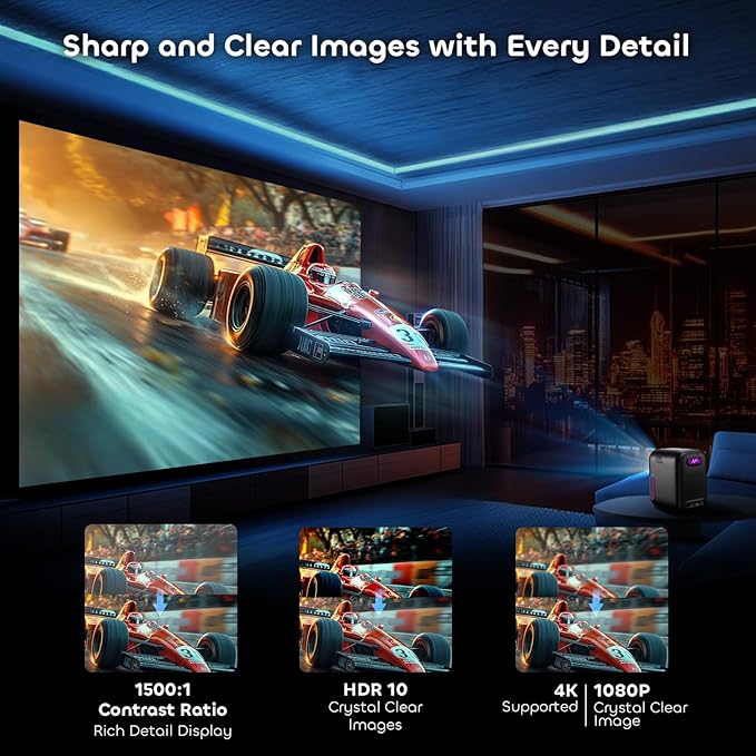 Google TV Projector with WiFi Bluetooth, 1080P Full Ultra HD 4K Supported, Smart Projection for Home Theater Movie, Outdoor Portable Mini HDMI NothingProjector NP One