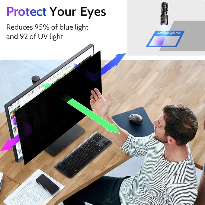 Privacy Screen for Computer Monitor 24 Inch 16:10 Aspect Ratio, Anti Blue Light Glare Removable 24 in Privacy Screen Filter Protective Film, HD 24 Inch Privacy Screen Protector for Monitor