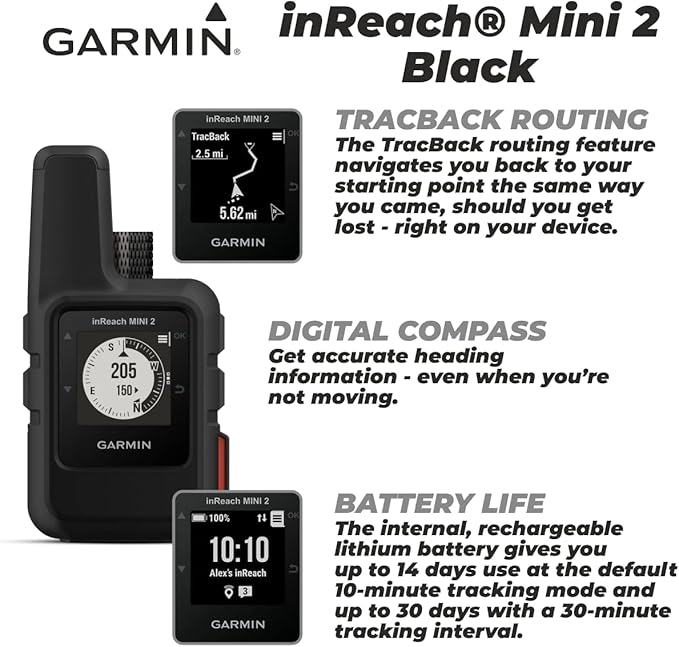 Wearable4U - Garmin inReach Mini 2 Satellite Communicator (Black) with Power Pack Bundle