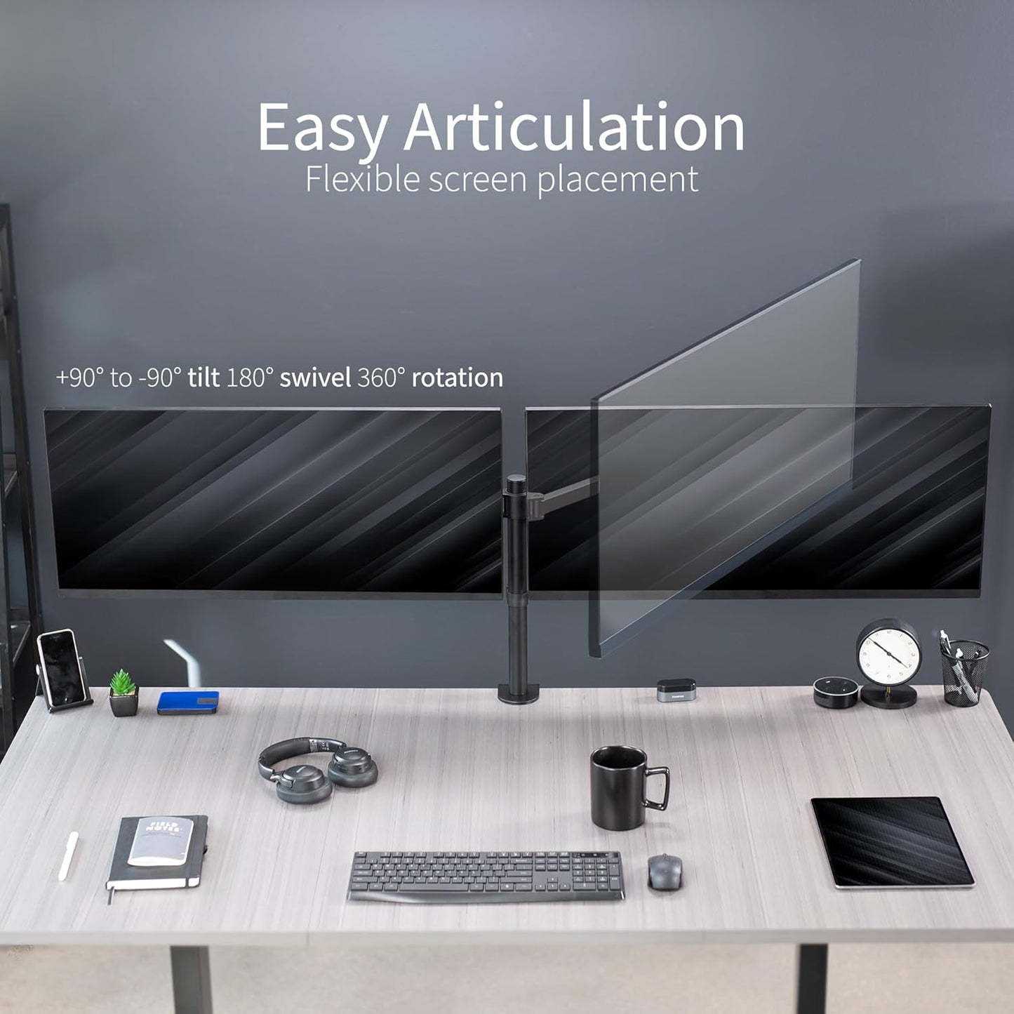 VIVO Dual Ultrawide Monitor Desk Mount, Heavy Duty Fully Adjustable Steel Stand, Holds 2 Computer Screens up to 38 inches and Max 10kg Each, Black, STAND-V038