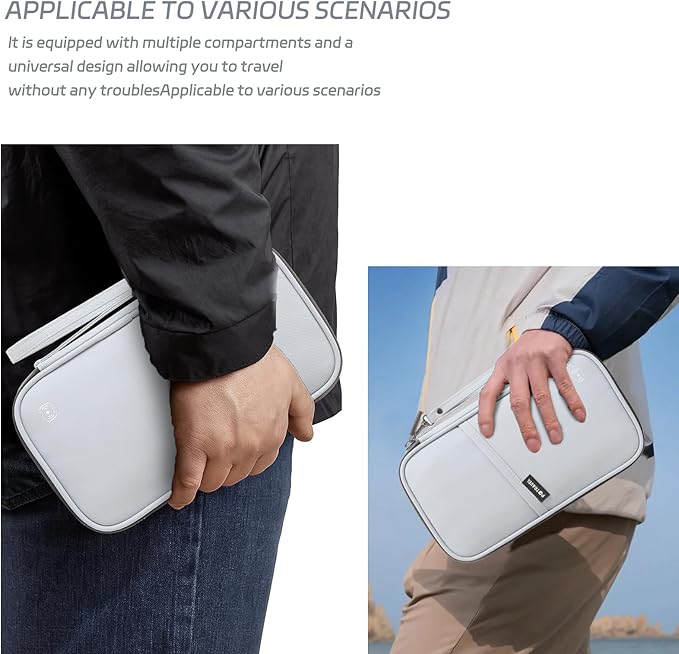 Travel Passport Holder, Large Family Passport Walle for Men Women RFID Passport Cover Lightweight Portable Document Organizer with Wrist Strap (Grey)