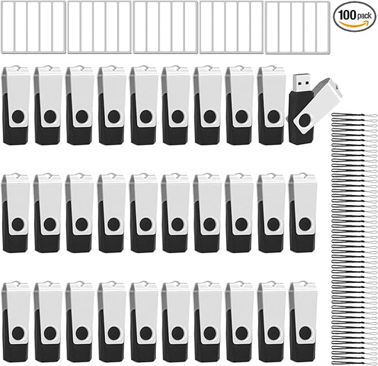 EASTBULL 100 Pack of Bulk Flash Drives 2GB USB 2.0 Flash Drives Pack 2 GB USB Drives Bulk Thumb Drives for Data Storage with 100 Strings and Labels (2GB, Black)