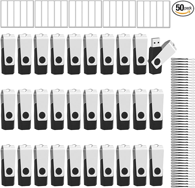 EASTBULL 50 Pack of Flash Drives Bulk 8GB, USB 2.0 Flash Drives Pack 8GB USB Drives Bulk Thumb Drives with 50 Strings and Labels