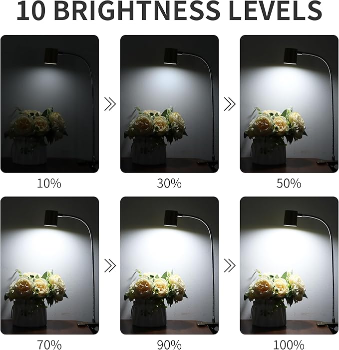Dott Arts Desk Lamp,USB Clip On Light with 3 Color Modes,LED 10 Levels Brightness Reading Lamp, 360° Gooseneck Book Light,Eye-Care Reading Light for Home Office,Headboards Gold, DA-3.5W-01