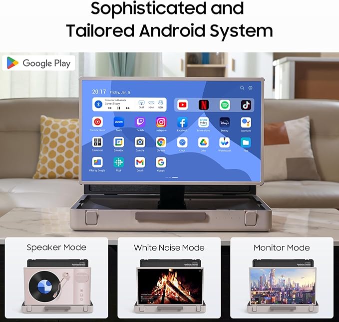 apolosign packgo 27-Inch Portable Entertainment System, Compact Suitcase Design Smart TV, Android OS, Bluetooth 3D Speakers, Built-in Battery 6H, Briefcase Screen Perfect for Travel & Parties (White)