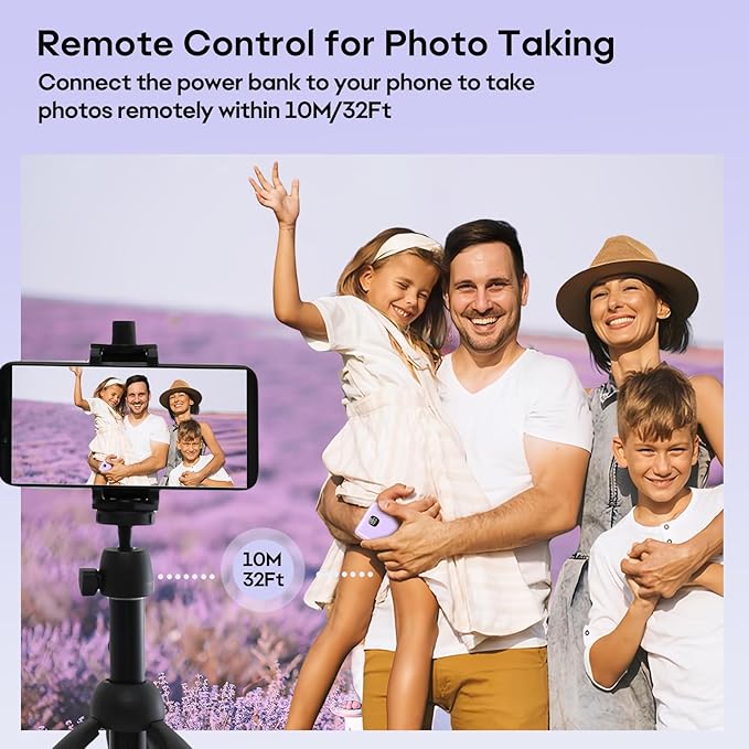 Portable Charger 10000mAh Power Bank with Digital Display, External Battery Pack with Built-in Cables, Ultra-Compact USB-C in&Out Travel Essential for iPhone, Android, Samsung etc (Purple)