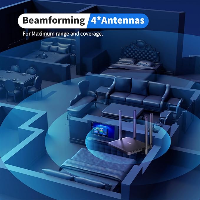 DBIT AX1800 WiFi 6 Router Dual Band Wireless Internet Router, Wireless Speed (Up to 1.8 Gbps) with 4 x Gigabit Ethernet Ports, MU-MIMO, OFDMA, WPA3, IPV6, EasyMesh, Guest WiFi, Parental Controls