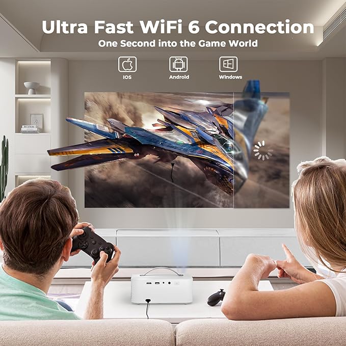 [Official-Apps/AI Movin 2.0 OS/1800 ANSI] Portable-Projector-4k with WiFi and Bluetooth, 35W DoIby Audio, AI Auto Focus with HDR10+, Lisowod 4k Support Outdoor Smart Proyector Compatible with Netflix