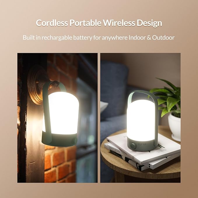 KLEAH Table Lamp Portable Cordless Lantern, 360° Portable Handle, Stepless Dimmer, Powerful Long-Lasting 50hrs, Rechargeable LED Lantern for Camping Bedroom Party, Green