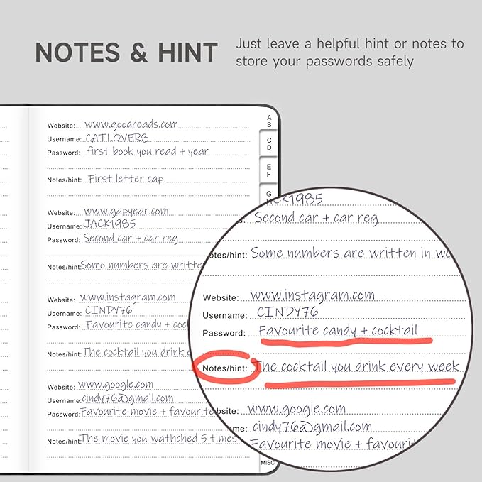 Password Book with Alphabetical Tabs – Hardcover Internet Address & Password Organizer – Password Keeper Notebook for Computer & Website – 5.2 x 7.6" Log-in Password Journal w/Thick Paper (Black)