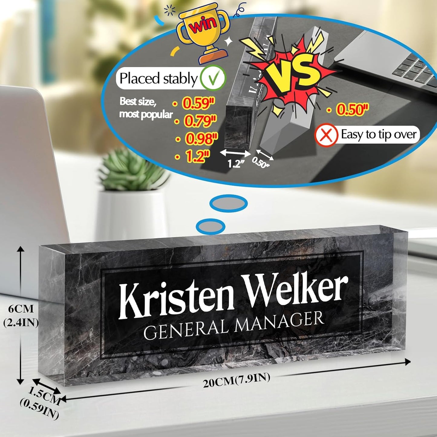 Personalized Name Plate for Desk - Custom Engraved Name Plates for Man - Boss Day Gifts for Boss - Acrylic Office Decor Appreciation Gifts for Teacher Nurse Coworker Social Worker (Gray/Black)