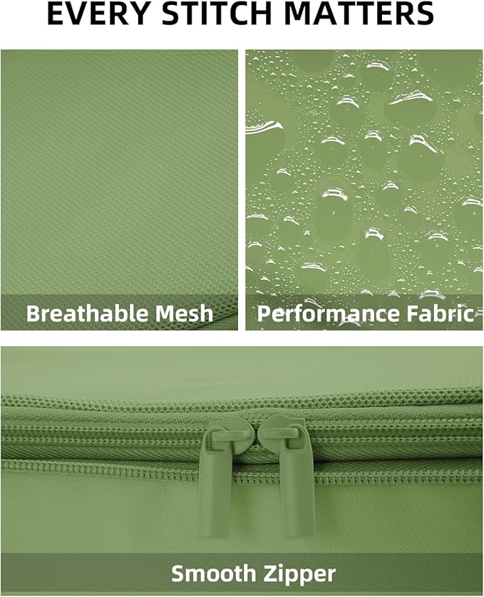 6 Set Compression Packing Cubes for Travel, Large Medium Small Luggage Organizers (Forest Green)