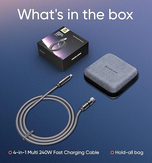 MAGIC JOHN 240W 4 in 1 Charging Cable, 4FT USB C to Lightning Cable [MFi Certified], Chubby USB A/C to C/Lightning with Light for iPhone/MacBook/iPad/Samsung/Switch 2, Multi Chargers for All Devices