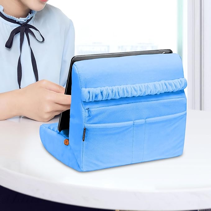 MOSISO Tablet Pillow Stand,Soft Tablet Holder for Lap,Tablet Soft Pad Dock with Pockets&Stylus Slot&4 Viewing Angles Compatible with iPad Pro 12.9,11,10.5,9.7,Air Mini 6,5,4,3, E-Reader, Royal Blue