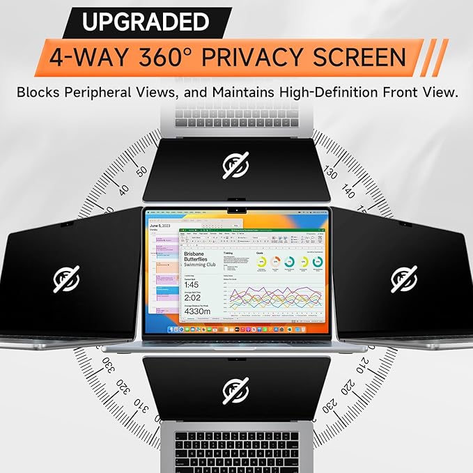Mamol 360° Privacy Screen for Macbook Air 15 Inch (2023-2025, M2, M3, M4), Anti Glare Blue Light Filter, Nano No Glue Anti Spy Black Protector for Mac Air 15.3In Laptop