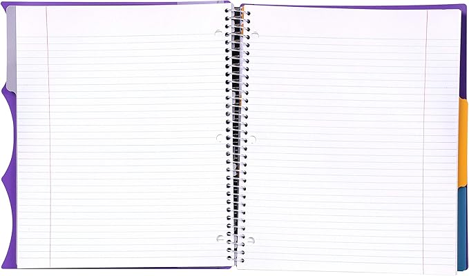 Mintra Office Durable PREMIUM Spiral Notebook, ((Purple, 3 Subject, 8.5in x 11in)), Fabric Covered Coils, No Snags, Removable Adjustable Pocket Dividers, Ruler, Organization, Customizable