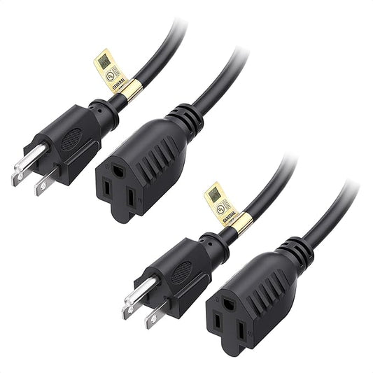 [UL Listed] Cable Matters 2-Pack 16 AWG Heavy Duty 13A Power Extension Cord - 15ft, 3 Prong Power Cord Extension, NEMA 5-15P to NEMA 5-15R, Black