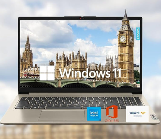 Lenovo 15.6" HD IdeaPad Anti-glare Coating + 1 Year Microsoft 365, 12GB RAM, 384GB SSD, Windows 11 Home, WiFi 6, HDMI, USB-C, Intel Processor, SD Card Reader, Up to 9.5 Hours Battery Life, w/WOWPC USB