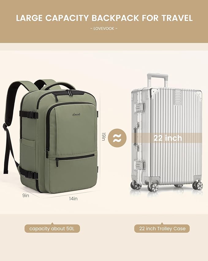 LOVEVOOK Travel Backpack for Women & Men, 50L Large Carry On Backpack Airline Approved, TSA Personal Item Weekender Bag, Water Resistant Laptop Backpacks with 3 Packing Cubes for Travel Essentials