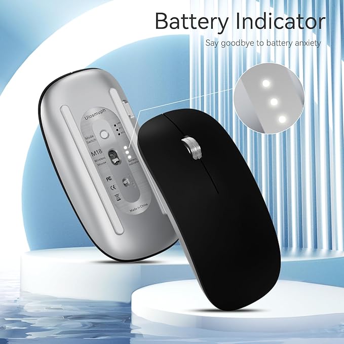 TENMOS M18 Bluetooth Mouse, USB C Rechargeable Wireless Mouse, Triple Mode (Dual Bluetooth+USB) Computer Silent Mice Portable with USB Receiver Type C Adapter for Laptop/MacBook/iPad/PC - Matte Black