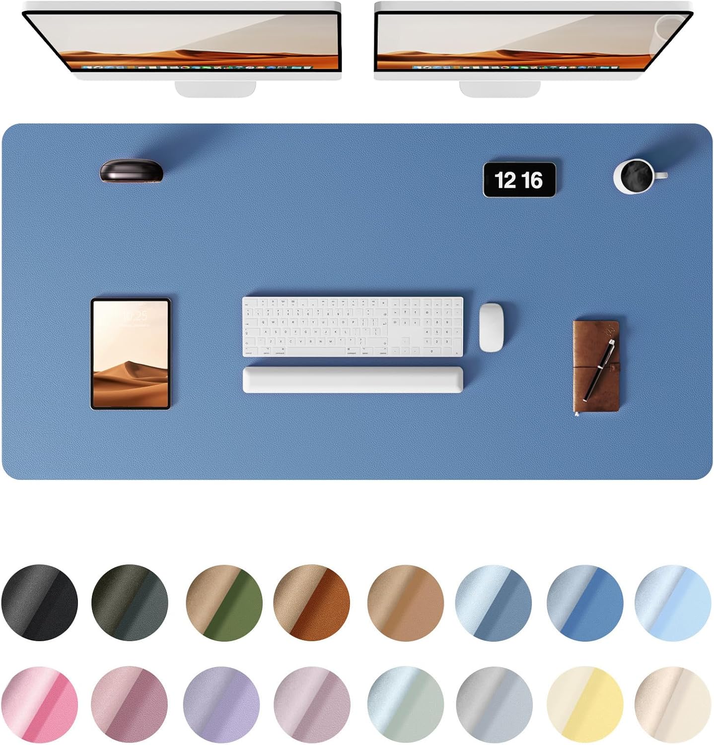 YSAGi Leather Desk Protector, Office Mat, Large Mouse Mat, Non-Slip PU Leather Blotter, Laptop Desk Mat, Waterproof Writing Pad for Office and Home (Sea Blue, 47.2" x 23.6")