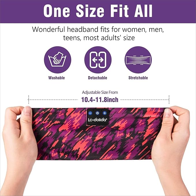 LC-dolida Sleep Headphones Bluetooth Headband, Wireless Headband with HD Speakers, Headphones Wireless for Side Sleepers, Sport, Yoga, Travel, Gifts for Mom, Men, Women, Teens, Kids