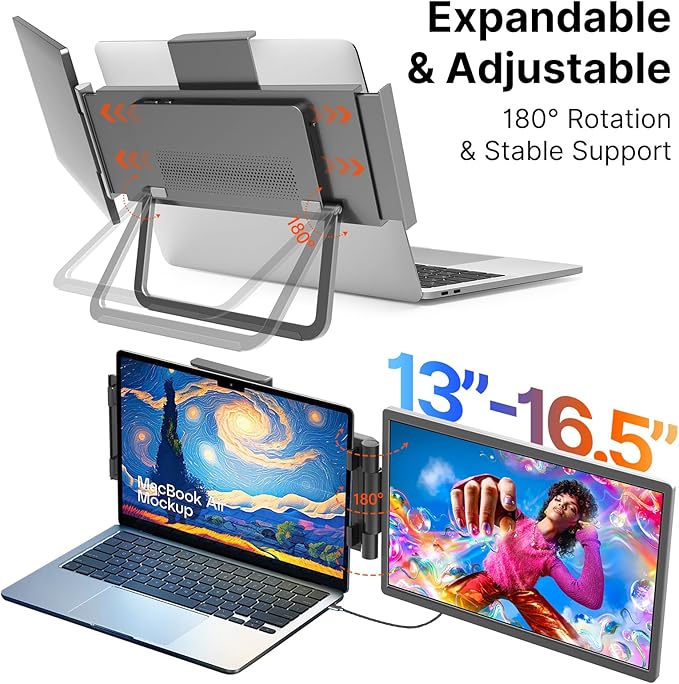 14‘ FHD 1200P IPS Portable Laptop Screen Single Right Side Expandable Monitor, Designed for 13-17’ Laptops USB-C, HDMI Interface. Compatible Devices PC, Mac, Windows, Android, Switch and PS5