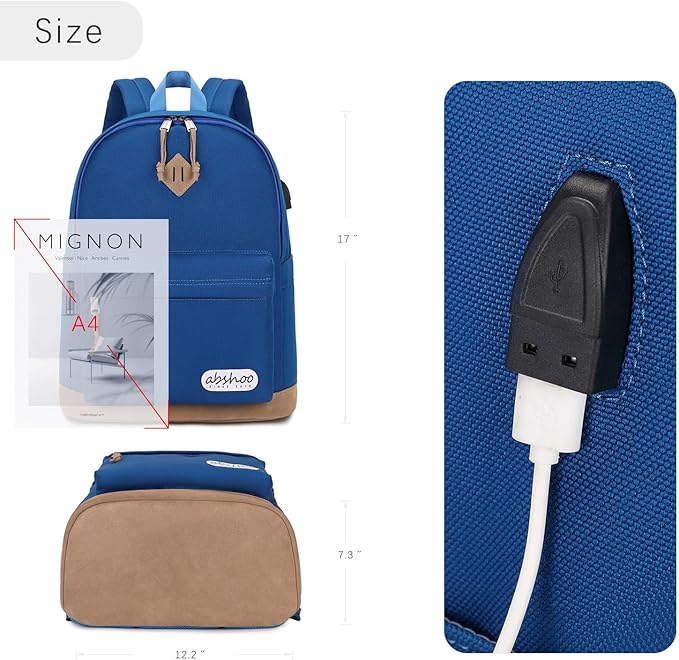 abshoo Basic Students Backpack For School Middle High School Water Resistant College Bookbag Travel Daypack (Klein Blue)