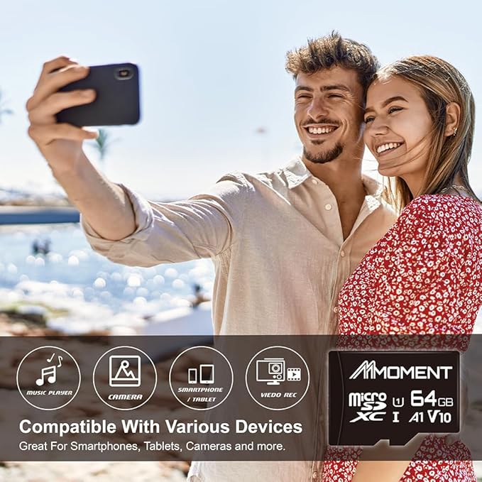 MMOMENT 64GB (2 Pack) Micro SDHC Card, A1, UHS-I, U1, V10, Class 10 Compatible, Read Speed Up to 95 MB/s, SD Adapter Included