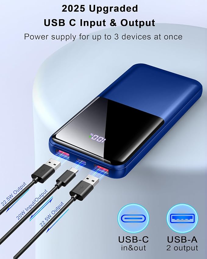 Portable Charger Power Bank, 10000mAh 22.5W Mini Portable Battery Fast Charging Battery Pack Travel Essentials, PD 3.0 QC 4.0 External Phone Powerbank for iPhone Android Samsung and USB/USB-C Devices