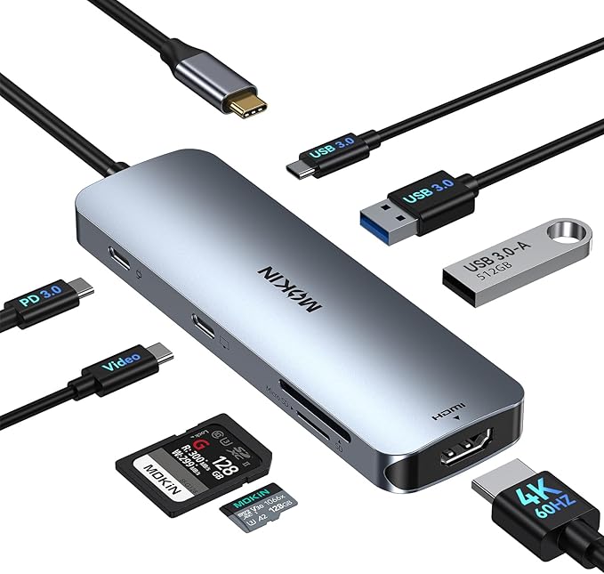 USB C Video Docking Station Dual Monitor, USB C Dongle, Laptop Docking Station with 4K HDMI, 3 USB 3.0,SD Card Reader,100W PD Charging USBC Hub Multiport Adapter, Laptop Dock for HP/Dell/ASUS