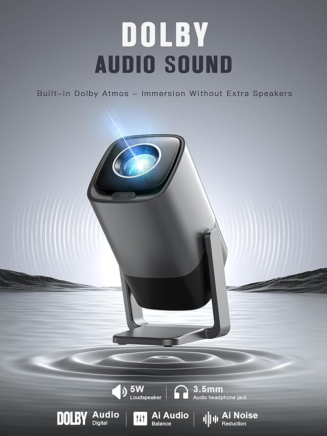 [Compatible with Netflix & TOF Real-time Focus] Mini Projector with WiFi and Bluetooth, XuanPad 1800 ANSI Smart Projector 4K Support, Dolby Audio & Keystone, 210° Rotatable Stand for Home