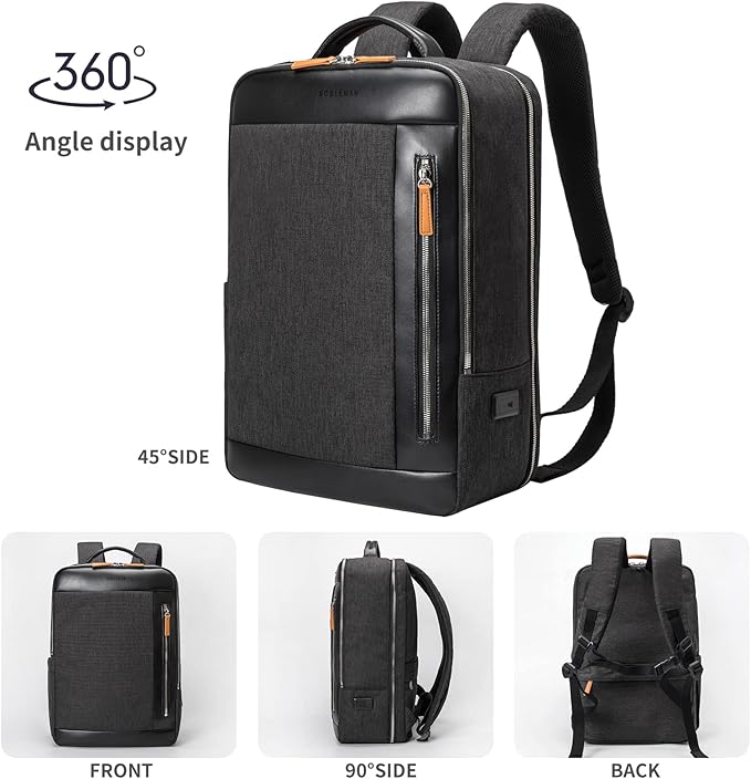 NOBLEMAN Professional Laptop Computer Backpack Men, Luxury Expandable Travel Business Office Backpacks for Executive Men, Nice Leather Waterproof College Bookbag Bag Fits 17 Inch Tech Laptop (Black) ﻿