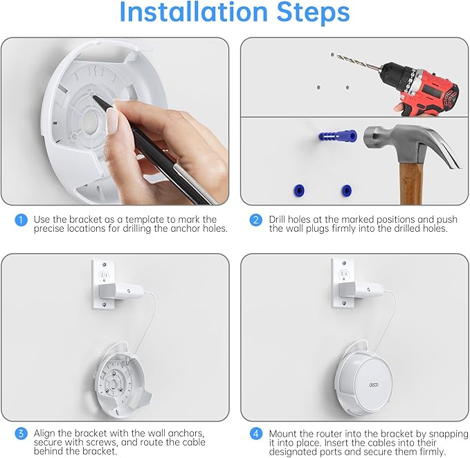 QUIDDITY WiFi 7 Wall Mount Kit for TP Link Deco BE23/BE25/BE3600/BE5000 – Secure Wall Mount Bracket for WiFi 7 Mesh Router, Hidden Cable Wi-Fi Mesh Holder, Space-Saving Mount for Home Mesh (3 Pack)