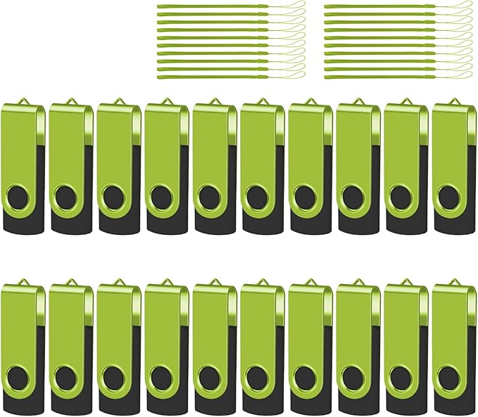 EASTBULLUSB Flash Drive Bulk 2GB 20 Pack with Lanyards USB 2.0 Thumb Drive Bulk Memory Stick Swivel Pen Drive for Storage and Backup 2GB 20 Pack, Green