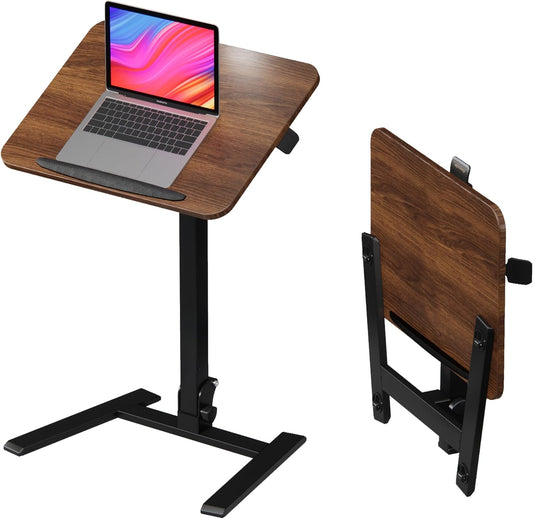 Mobile Folding Desk 25 Inch - No Assembly Sit-Stand Desk,Height Adjustable Rolling Laptop Desk, Space-Saving Portable Desk with Wheels for Home Office Craft & Study, Brown
