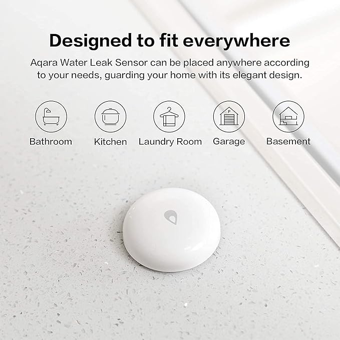 Aqara Water Leak Sensor, Zigbee Wireless Water Leak Detector for Alarm System and Smart Home Automation, Requires AQARA HUB, App Notifications, for Kitchen, Bathroom, Basement, Works with IFTTT