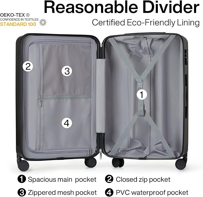 Hanke Luggage Sets 2 piece Carry On Luggage with Wheels PC Hard Shell Suitcases Lightweight Checked Travel Luggage Large Travel Suitcase Woman Men 20/29 Inch(Jet Black)